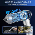 car Vacuum Portable Cordless, 18000PA Brushless Motor Hand Held Vacuum,Air Duster, 120W High Power Mini Vacuum Cleaner Foldable with LED Screen for Home, Car, Office, Pet