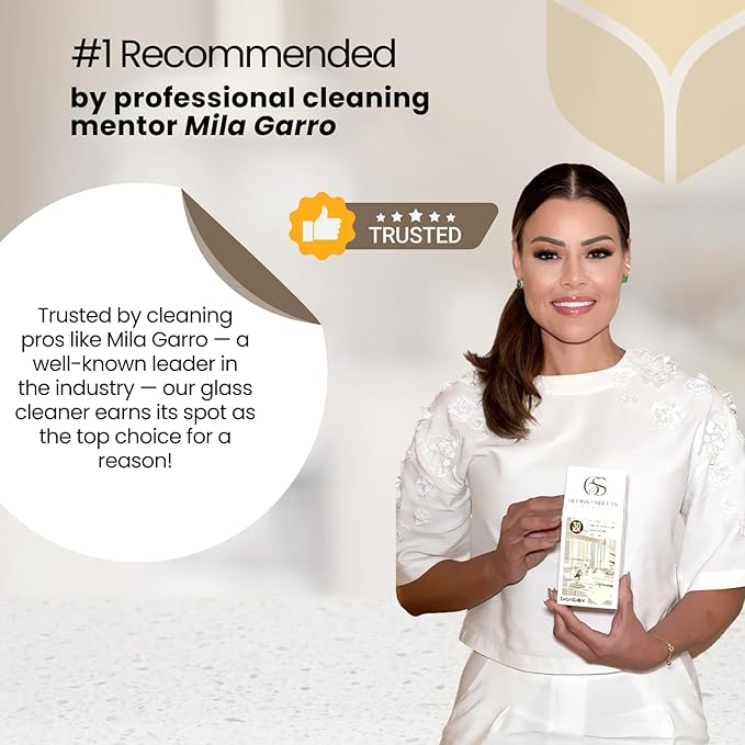 Glass Cleaner by Mila Garro – Streak-Free Enzyme Formula – 30 Water Dissolvable Sheets (Makes 3.75 Gallons) – Window & Mirror Cleaning – Free 2 Microfiber Cloths