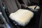 Winter Warmth: Universal Sheepskin Seat Cushion Cover - Natural Wool, for Cars, Trucks, SUVs & Vans - Cozy & Stylish Driving Companion Front Beige Yellow