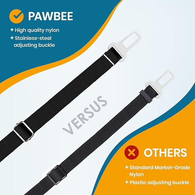 PAWBEE 2-Pack Dog Seat Belts for Cars - Adjustable Nylon Car Harness with Stainless Hooks, Safety Seatbelt Harnesses for Dogs, Durable Dog Car Seat Belt Clip, Essential Travel Accessories for Pets