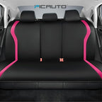 PIC AUTO Leather Car Seat Covers, Premium Automotive Waterproof Front & Rear Full Set Bucket Car Seat Protectors, Black and HotPink PVC Patchwork, Fits for Cars, Trucks, Van, SUV, Airbag Compatible