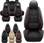 Leather Car Seat Covers Fit for Toyota Prius 2004-2024, 5 Seater Car Seat Cover, Premium Waterproof, Scratch Resistant Car Interior Accessories (Full Set Black Red)