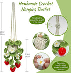 Crochet Car Air Freshener, 15ml Empty Refillable Oil Diffuser Bottle with Hanging Crochet Strawberry Plant for Car Rearview Mirror Air Freshener Diffuser for Home, and Office Decor