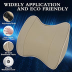 2 Pack Car Neck Pillow, Softness Leather Car Headrest Pillow, 100% Memory Foam and Breathable Removable Cover, Neck Support Head Pillow for Ergonomic Design (Beige)