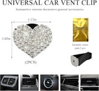 2 PCS Bling Car Air Vent Clip, Crystal Heart Car Air Fresheners Diffuser Vent Clip, Rhinestone Air Conditioning Outlet Clip For Women Girls, Interior Decor Car Accessories (Heart, White)