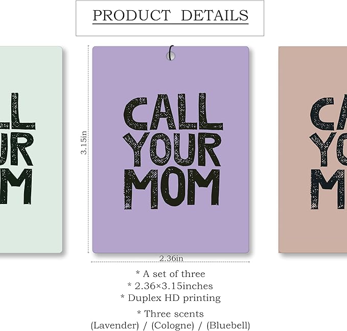 Mancheng-zi Funny Call Your Mom College Dorm Air Freshener 3Pcs, Back to School College Girls Guys Boys Gifts Air Freshener Hanging for Dorm Cars Closet Drawer or Books, Funny Dorm Decor