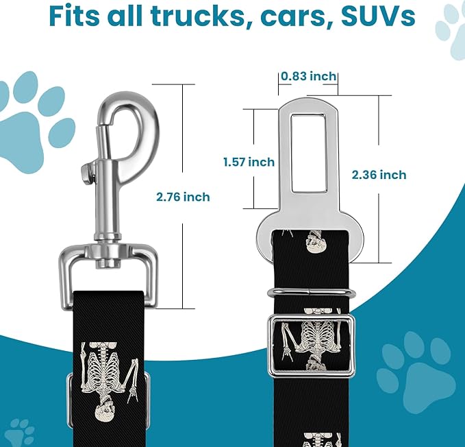 Adjustable pet cat and Dog car seat Belt，The Lanyard is Flexible and Adjustable from 20 to 33 inches (Skull)