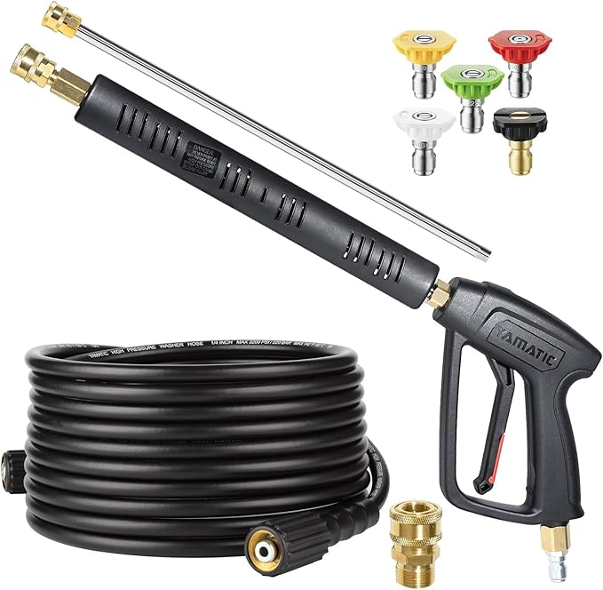 YAMATIC Pressure Washer Gun and Hose Kit, 25 FT Kink Resistant Power Washer Hose and Wand, 3/8" Swivel Quick Connector & M22-14mm Fitting Replacement for Ryobi, Simpson, Craftsman