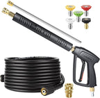 YAMATIC Pressure Washer Gun and Hose Kit, 25 FT Kink Resistant Power Washer Hose and Wand, 3/8" Swivel Quick Connector & M22-14mm Fitting Replacement for Ryobi, Simpson, Craftsman