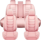 Full Coverage Faux Leather Car Seat Covers Full Set,Automotive Seat Covers for Cars,SUVs Pick-up Truck, Car Seat Cushion, Pink Seat Covers for 5 Seats,Car Seat Protector