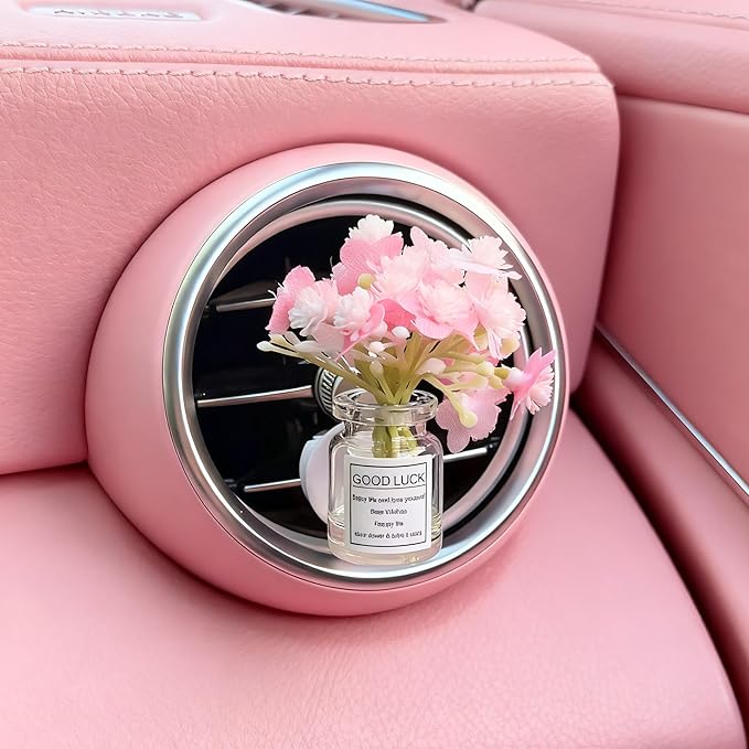 Girl Girly Car Accessories for Women, Cute Car Decor Dashboard Decorations, Cute Flower Air Freshener Vent Clips, Auto Interior Dash Ornament Accessories (pink florescence, small)