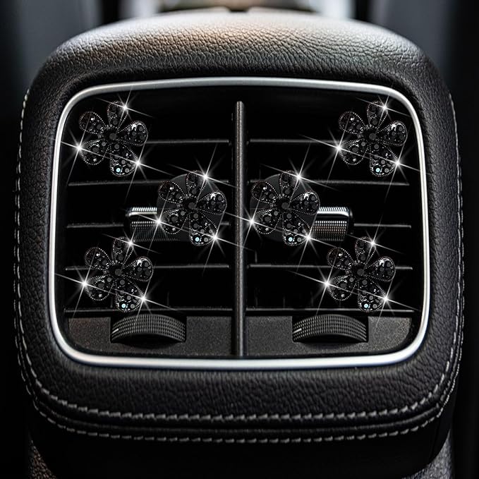 6 Pcs Black Daisy Air Vent Clips, Cute Flower Car Air Fresheners Vents Clips Diamond Vent Clip Car Interior Decor Charm Bling Accessories Decoration for Women…