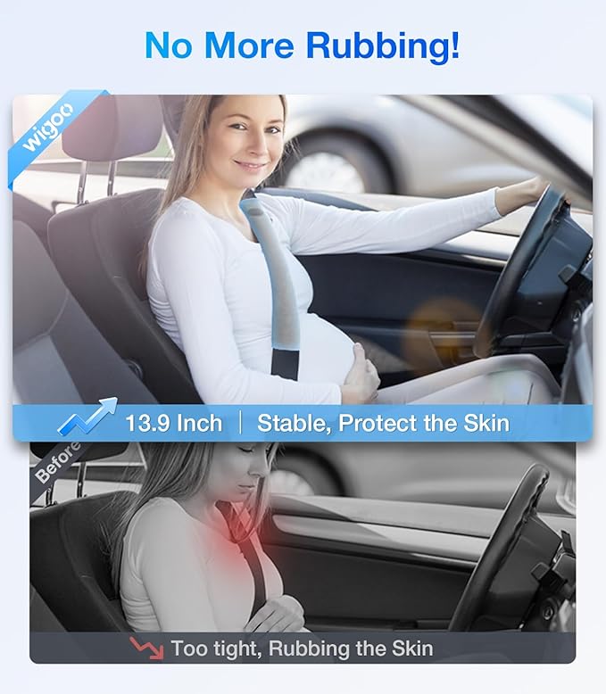 Wigoo 2026 Upgraded Version Suede Car Seat Belt Cover, [Reduces Neck Friction & Enhances Comfort], Soft Shoulder Pad Protector, Auto Interior Accessories,(2 Packs, 13.9Inch), Grey