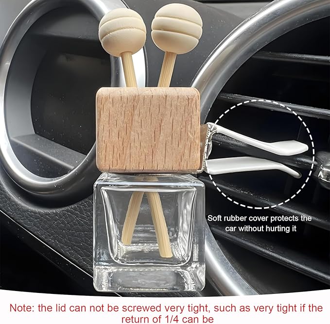 2PCS Car Diffuser Air Freshener Bottle, Refillable Empty Glass Perfume Bottles with Vent Clip, Universal Essential Oil Diffuser for Most Vehicles, Interior Car Accessories (4PCS, Word)