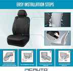 PIC AUTO Leather Car Seat Covers, Premium Automotive Waterproof Front & Rear Full Set Bucket Car Seat Protectors, Black and Black PVC Patchwork, Fits for Cars, Trucks, Van, SUV, Airbag Compatible