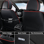 Coverado Car Seat Covers Full Set, Nappa Leather Seat Covers for Car, Waterproof Car Seat Protector with Lumbar Support, Automotive Seat Covers Universal Fit for Most Cars SUV Trucks (Black-Red line)