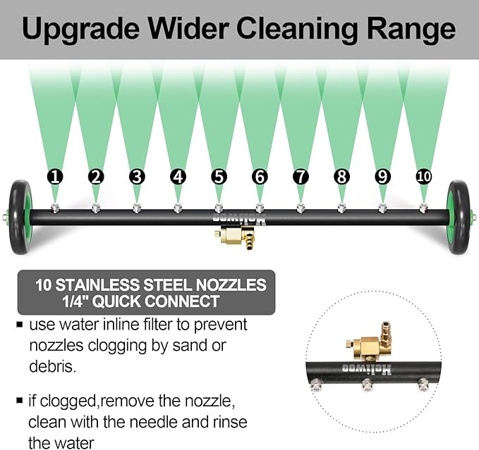 Undercarriage Pressure Washer Attachment, Upgrade 35 Inch Power Washer Water Broom with 10 Nozzles, Dual-Function Underbody Car Wash Surface Cleaner with 3 Pieces Extension Wand- 4000PSI