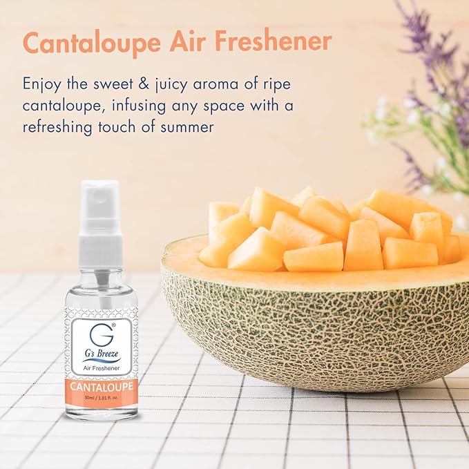 G's Breeze Cantaloupe Air Freshener - Sweet, Refreshing & Juicy Scent of Ripe Cantaloupe - Uplifting Aroma, Fruity Spray for Home, Office or Car - Energizing & Long-Lasting Fragrance - Pet Friendly