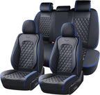 Coverado Full Set Car Seat Covers, Front & Back Luxury Faux Leather Waterproof Seat Covers,Car Seat Protectors, Universal Fit for Most Vehicles-Black & Blue