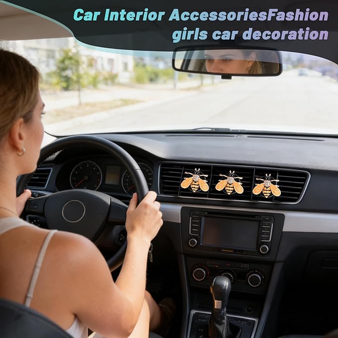 5PCS Bumblebee Car Decor,shiny Air Freshener Vent ClipsCar Accessories Decoration for Refillable Outlet Diffuser, Universal for Most Cars(bee)
