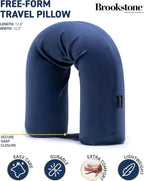 Brookstone Free Form Travel Pillow - Lightweight Flexible Memory Foam Travel Neck Pillow for Sleeping, Car, Airplane & Travel Support, Blue