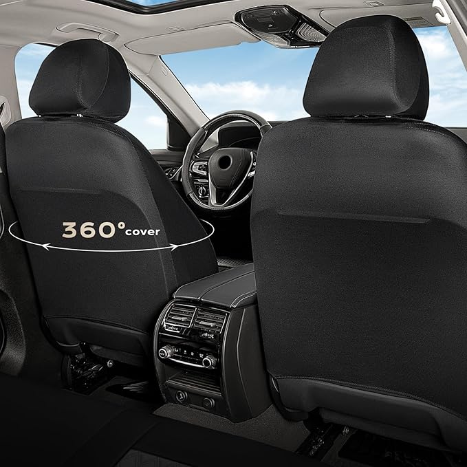 Coverado Car Seat Covers 5 Seats, Leather Seat Covers Full Set, Carbon Fiber Textured Design, Durable Waterproof Seat Protectors, Black&Gray Seat Cover, Automotive Seat Covers Universal Fit Most Cars
