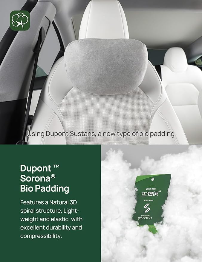 TPARTS Headrest Neck Pillow for Tesla Model 3/Y/X/S, Soft Faux Suede Fabric Car Neck Support Pillow Cushion for Traveling (Filled with Dupont Sorona Fiber)-1pc Gray