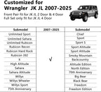 Wrangler Seat Covers 2007-2026 Front Pair, Waterproof Leather Interior Sets with Lumbar Support Custom Fit for Jeep Wrangler JK JL 2/4 Door Unlimited Sahara/Sport/Rubicon X 392 Willys, Gray