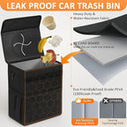 3 Gallons Car Trash Can with Lid, Bag Bin Hanging Waterproof Automotive Car Garbage Cans Leak Proof Vehicle Trash Can Black