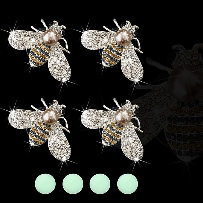 Bling Bee Air Vent Clips, 4 Pcs Crystal Car Air Fresheners Vent Clips Car Diffuser Vent Clip Rhinestone Diamond Bee Decoration Interior Decor Bling Accessories for Women (4 Pcs Bee)