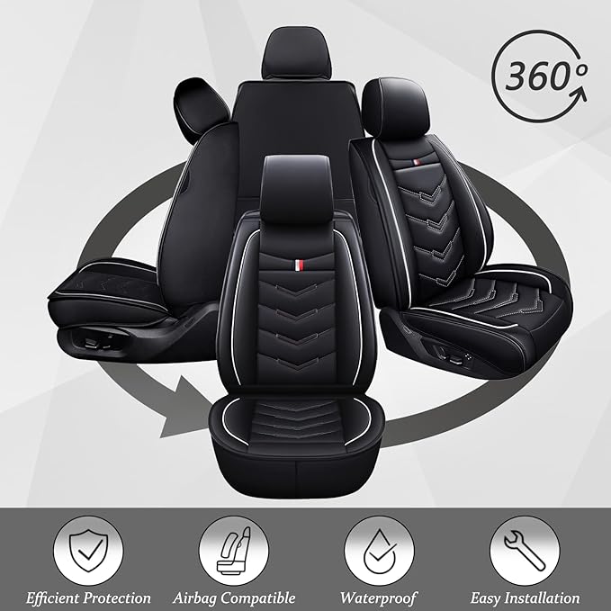 Car Seat Cover 7 Seats for Ford Explorer 2000-2025, Waterproof Durable Compatible Airbag, Premium Leather Seat Protector(7 Seats Luxury,Black White)