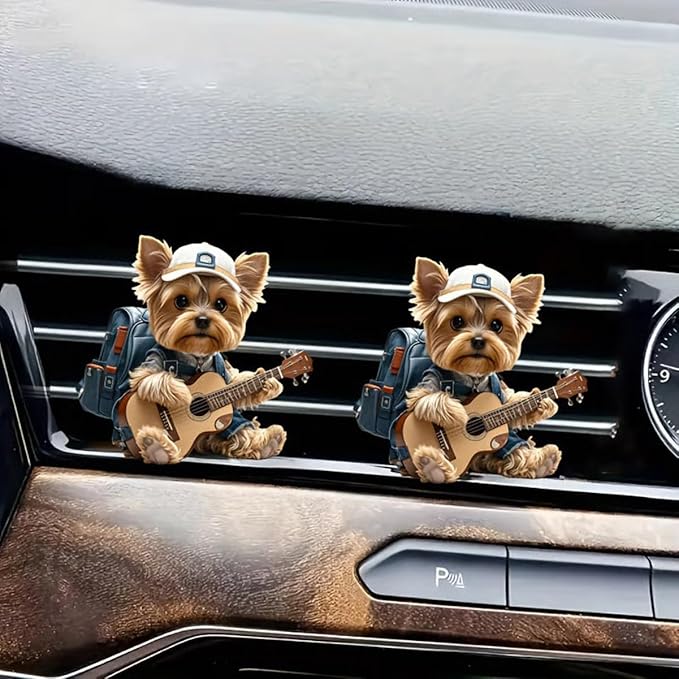 Strumming Yorkie Car Vent Clip, 2d Acrylic Cute Air Freshener for Car, Dog Car Freshener Clips, Solid Scented Air Vent Clips, Auto Interior Decoration Accessories for Women Men