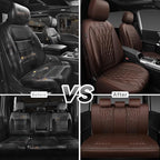 CAR PASS Piping Luxury Faux Leather Seat Covers Full Set, 5 Seats Anti-Slip Waterproof Seat Covers Compatible with Front Armrests, Universal Fit for Suvs,Vans,Trucks,Airbag Compatible, Pure Brown