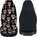 Goth Skull Rose Seat Covers for Car, Universal Stretchy Cars Front Seat Protectors Cover, Men Women Car Accessories Decoration Saddle Blanket for Bucket Seat, Set of 2