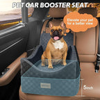 JOEJOY Elevated Dog Car Seat for Small/Medium Dogs up to 35 lbs, Memory Foam Booster Seat with Detachable Washable Cover, Travel-Safe Car Bed with Safety Belts & Storage Pockets, Dark Grey
