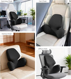BEBAS Lumbar Support Pillow for Office Chair - Ergonomic Memory Foam Back Cushion for Lower Back Pain Relief - Washable & Breathable Cover - Fits Car Seats, Gaming Chairs & Wheelchairs - Black