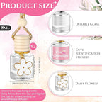 2 Sets Hanging Car Air Freshener and Essential Oil Diffuser, Car Air Freshener Daisy Essential Oil Diffuser Long Lasting Automobile Aromatherapy(White,Pink Champagne)