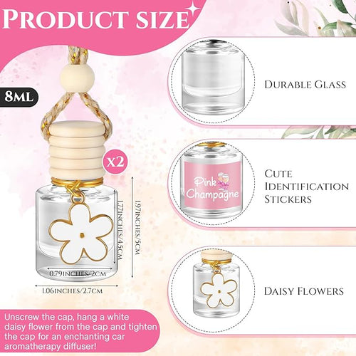 2 Sets Hanging Car Air Freshener and Essential Oil Diffuser, Car Air Freshener Daisy Essential Oil Diffuser Long Lasting Automobile Aromatherapy(White,Pink Champagne)