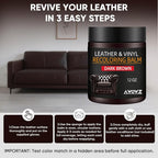 Leather Recoloring Balm - Scratch Repair & Color Restore Kit for Faded Leather, Leather Couch & Car Seats - 12OZ Leather Restorer Balm for Furniture, Auto Interior, Vinyl, Accessories (Dark Brown)