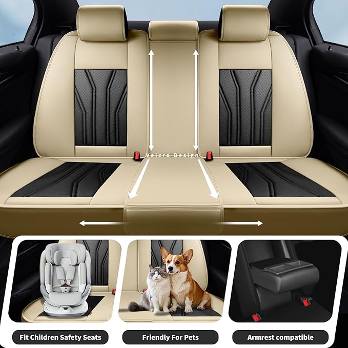 Fit Tucson Car Seat Covers Premium Leather for Hyundai Tucson 2010-2025 2026. Waterproof， Breathable, Scratch-Resistant & All-Weather Seat Cushion Protector (Front Seat, Beige&Black)