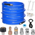 50FT Pressure Washer Sewer Jetter Kit, 5800 PSI Water Jet Drain Cleaner Hose with Corner Rotating Button Nose Nozzle, Sewer Jetting Nozzles Kit with Spanner Handle Strap