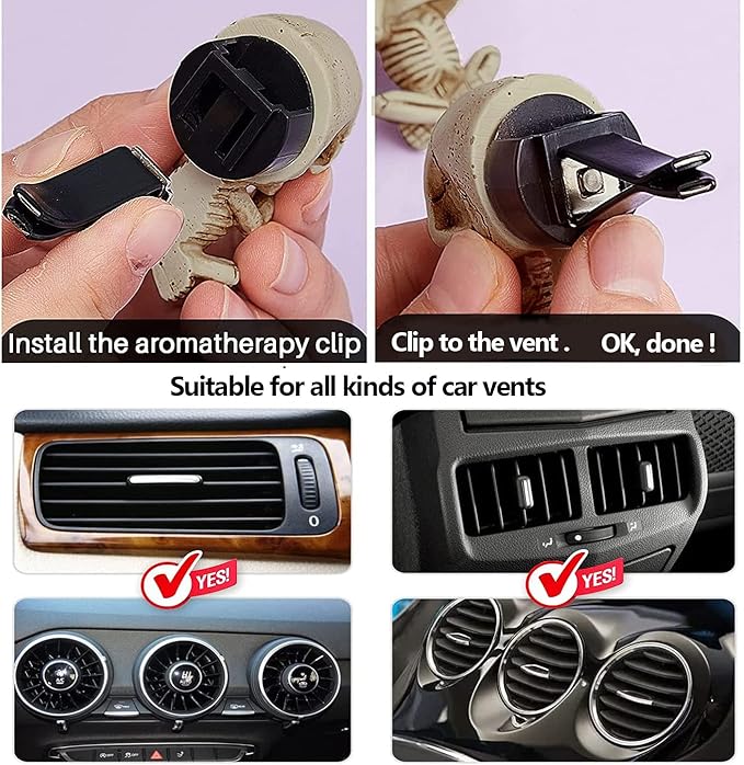 Car Air Freshener Vent Clips 3 Pack Car Accessories for Men Women, Cute Skull Auto Air Conditioner Vent Clips Decor, for Car Office Kitchen Home Halloween Christmas Gift