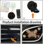 Gold Butterfly Bling Butterfly Car Clip Decor, Cute Car Vent Clips - Rhinestone Air Freshener Set with 3 Daisy Flowers