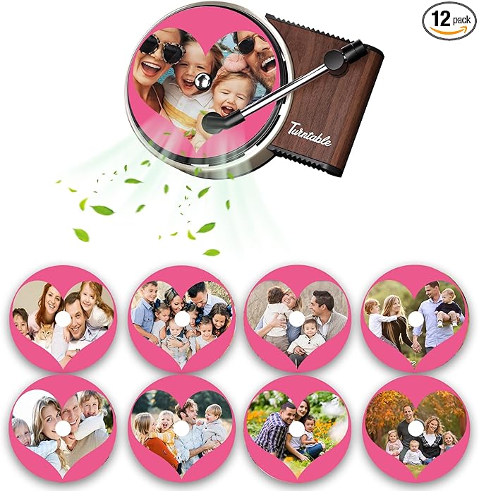 WOCOCN Customized Photo Car Air Freshener, Double-Sided Record Player Design, Unique Turntable Vinyl Shape,Meaning Gifts for Dad, Mom, Friends, Colleagues（9pcs）
