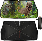 CHILL·TEK Funny Animal Car Windshield Sun Shade Umbrella, Cute Dinosaur Car Sun Shade Umbrellas, Block UV Rays Heat Foldable Windshield Umbrella Sun Visor Protector - Keep Vehicle Cool for Cars SUV