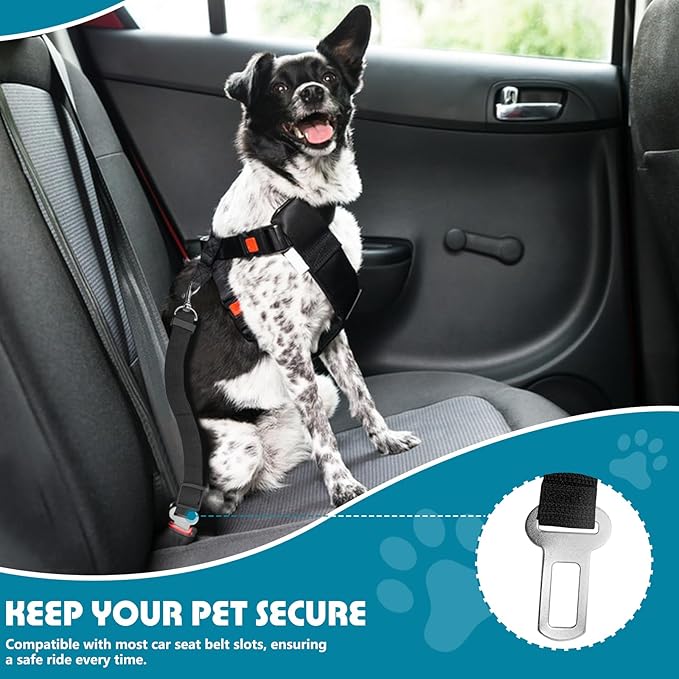 Adjustable Dog Seat Belt for Car, 2 Pack Pet Safety Belts for Vehicles, Heavy-Duty Nylon Puppy Harness Seatbelt Leash for Driving, Universal Fit Seatbelts for Pets in SUV, Truck, Travel, Black