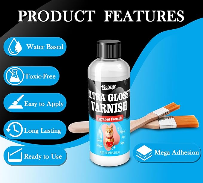 Air Dry Clay Glaze - 200ml/7oz Upgraded Ultra-Gloss Varnish Sealant, High Gloss Finish, Prevent Scratch Resistant, Yellowing, Waterproof - Clay Varnish for Pottery, Polymer Clay, Acrylic Painting