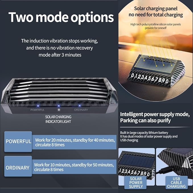 Solar-Powered Car Air Purifier with USB Charging & Ozone Odor Elimination - Portable HEPA Filter-Free Ionizer for Pet Odors, VOCs - Compact, Silent, Best for Car Use (8813 carbon fiber)