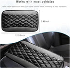 Car Center Console Cushion Pad, Universal Leather Waterproof Armrest Seat Box Cover, Comfortable Auto Armrest Cover Protector, Car Interior Decor Accessories for Most Vehicles (Black & Gray)