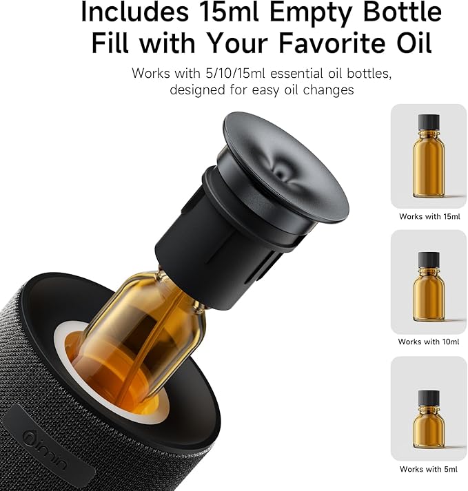 Waterless Car Diffuser & Home Aromatherapy Diffuser with Ignition-Activated Start/Stop | Cordless Portable Car Air Freshener for Essential Oils 5/10/15ml | Adjustable Scent, 2-in-1 Home/Car Mode